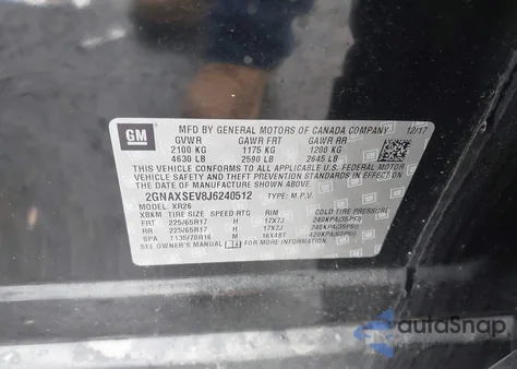 2018 Chevrolet Equinox Lt z USA, uszkodzony, nr VIN 2GNAXSEV8J6240512